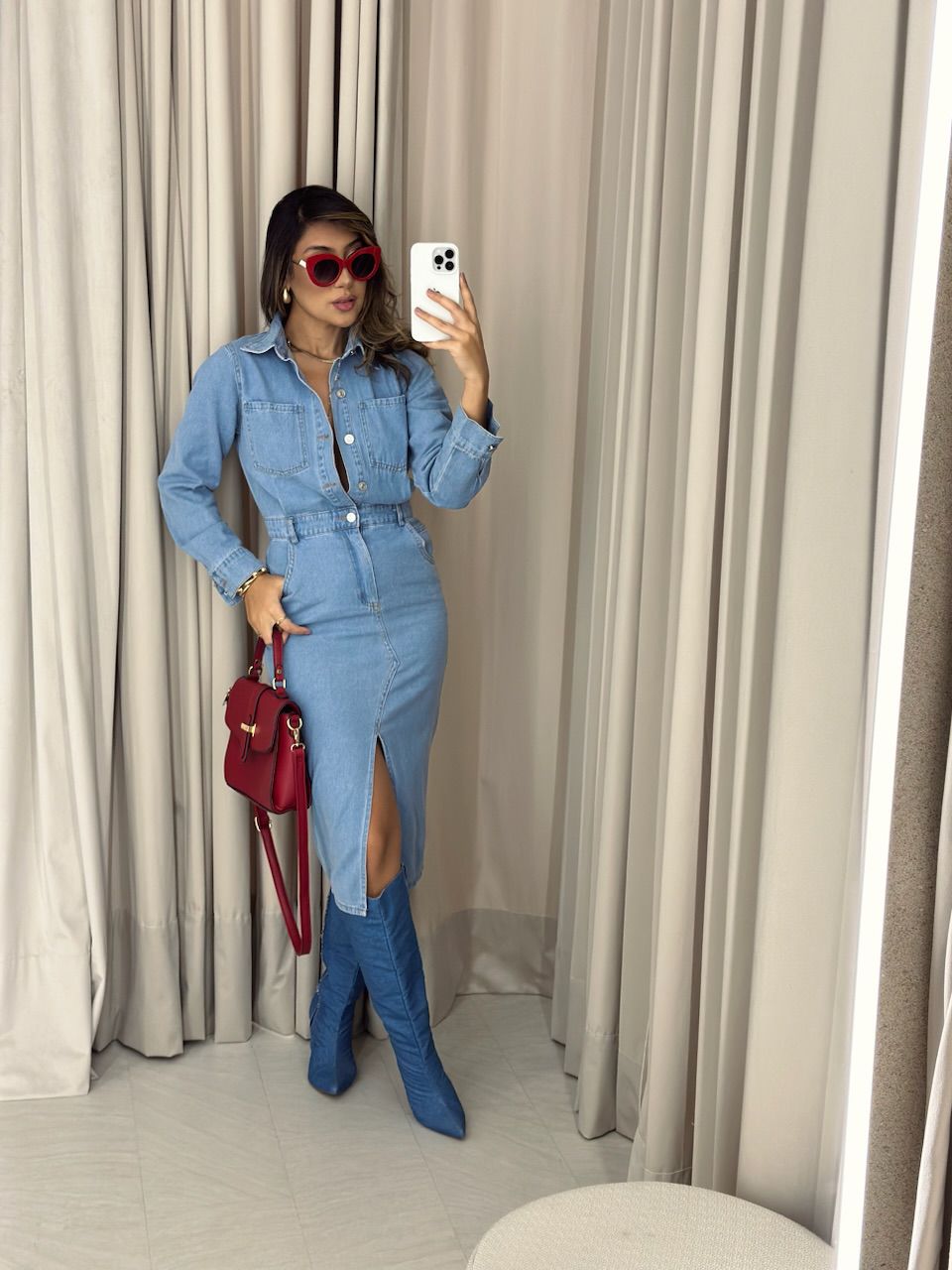VESTIDO MIDI JEANS CLARO