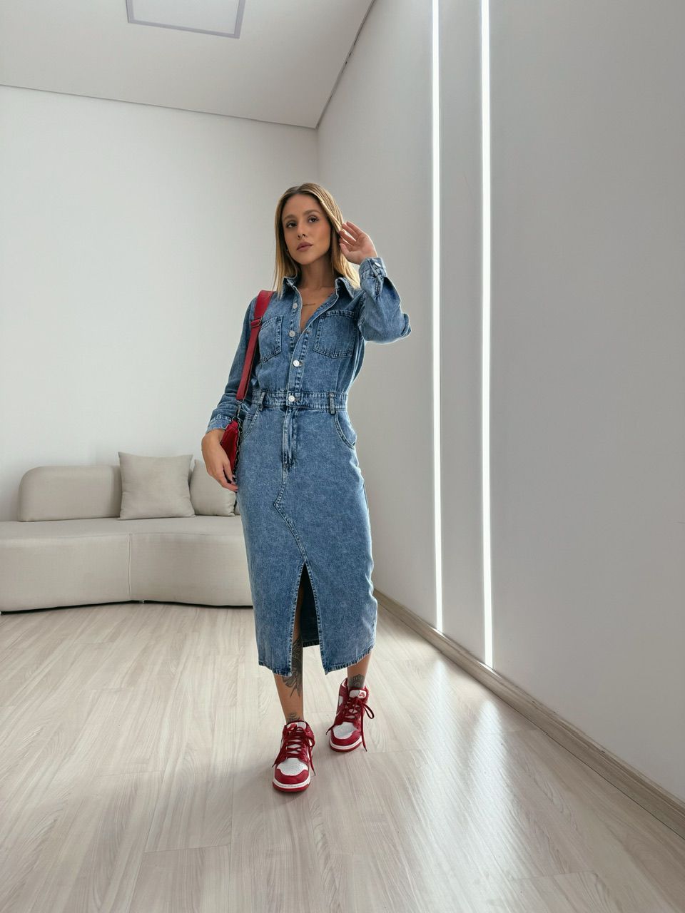 VESTIDO MIDI JEANS ESTONADO