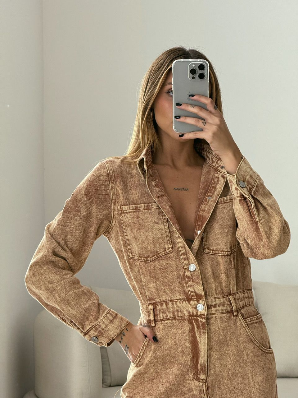 VESTIDO MIDI JEANS NUDE