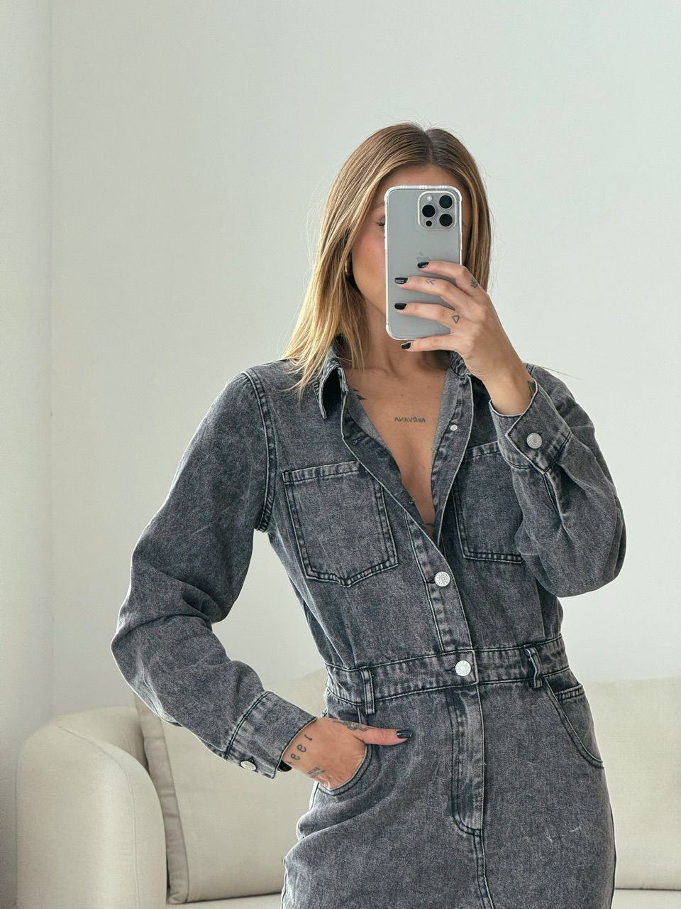 VESTIDO MIDI JEANS PRETO