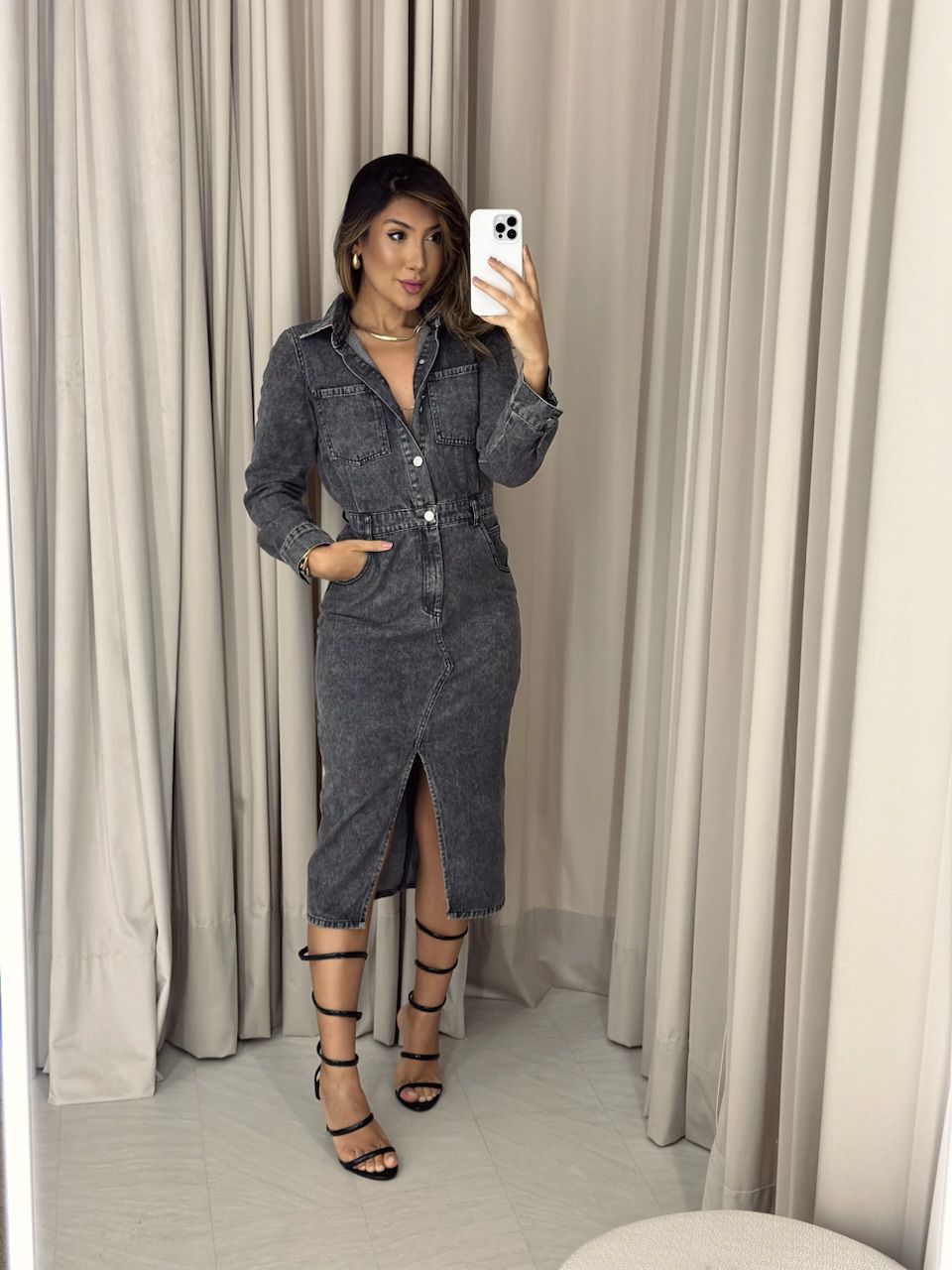 VESTIDO MIDI JEANS PRETO