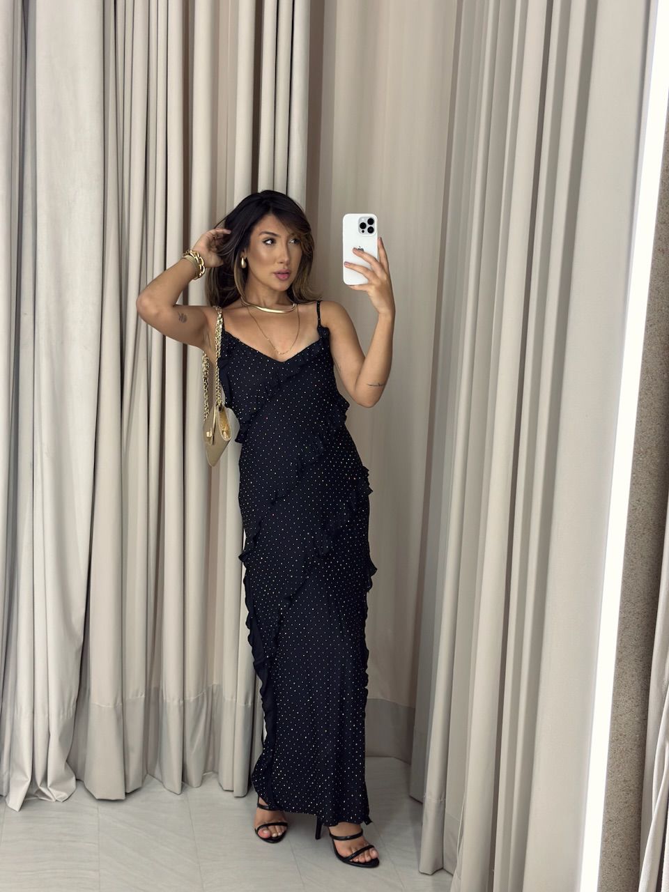 VESTIDO SUSY BRILHO PRETO - 0050960032 - CAROLLA FERRARO