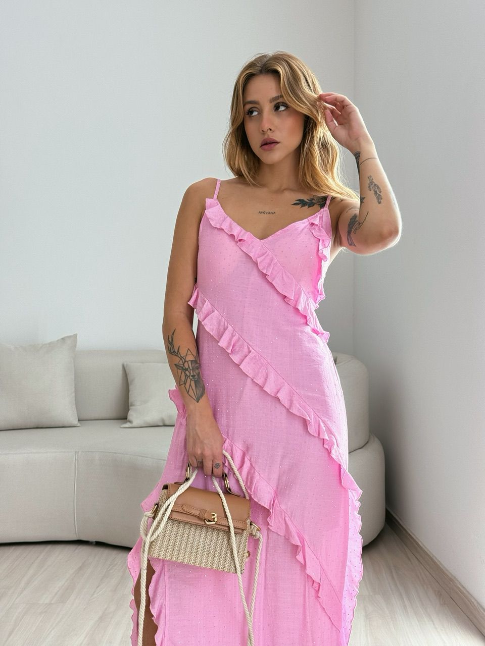 VESTIDO SUSY BRILHO ROSA CLARO