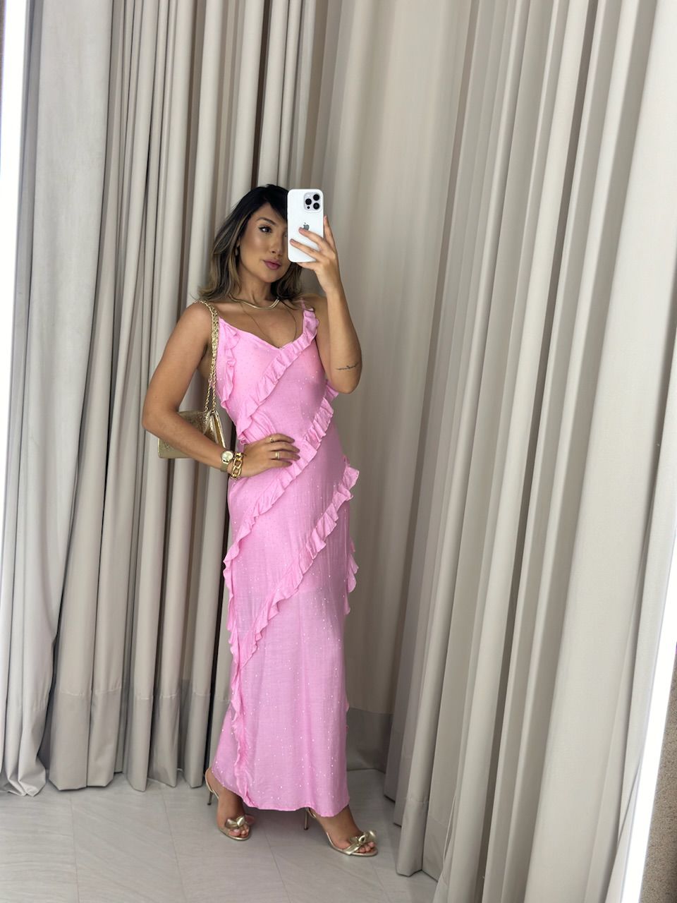 VESTIDO SUSY BRILHO ROSA CLARO - 0050960030 - CAROLLA FERRARO