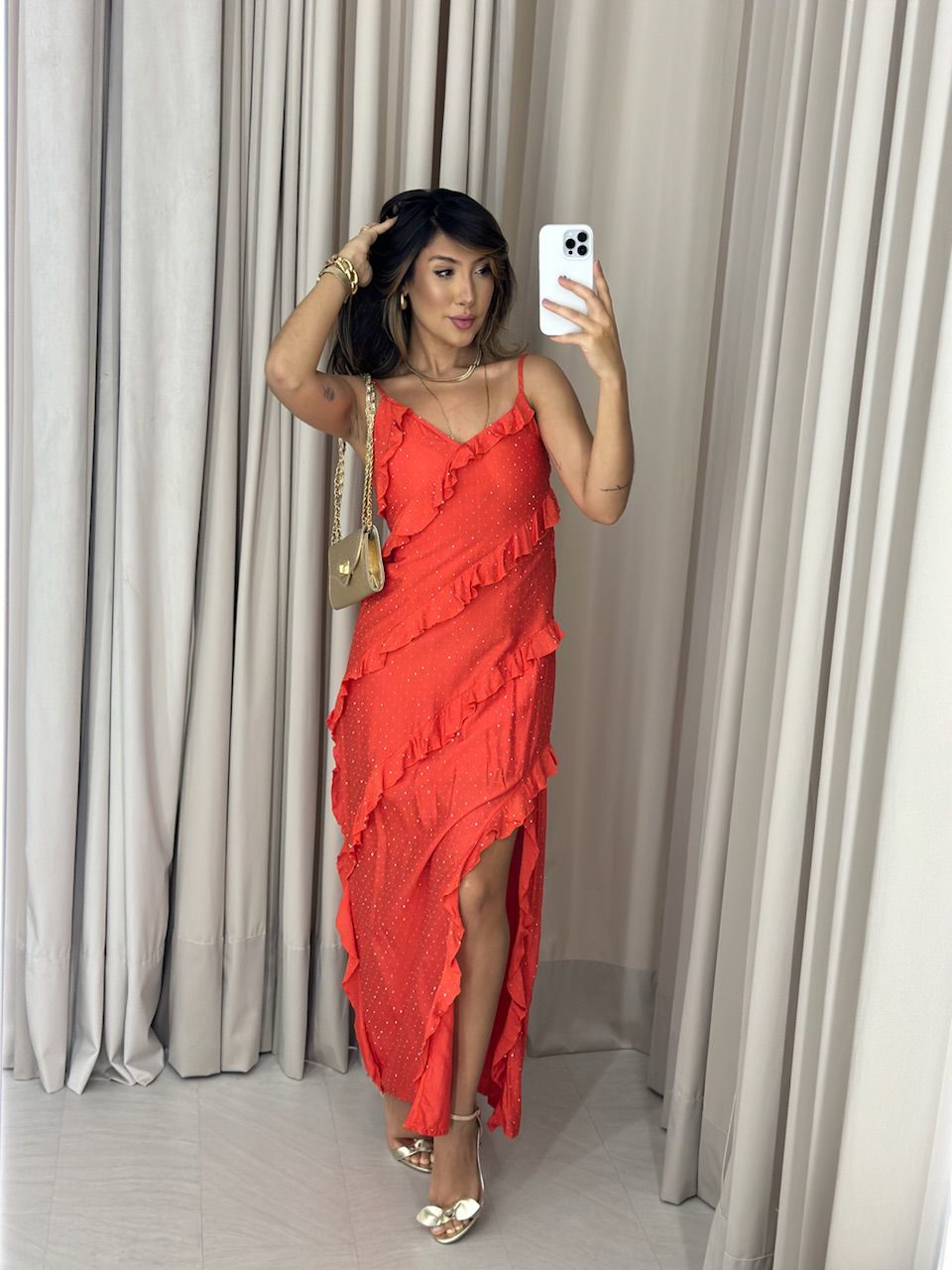 VESTIDO SUSY BRILHO VERMELHO - 0050960006 - CAROLLA FERRARO