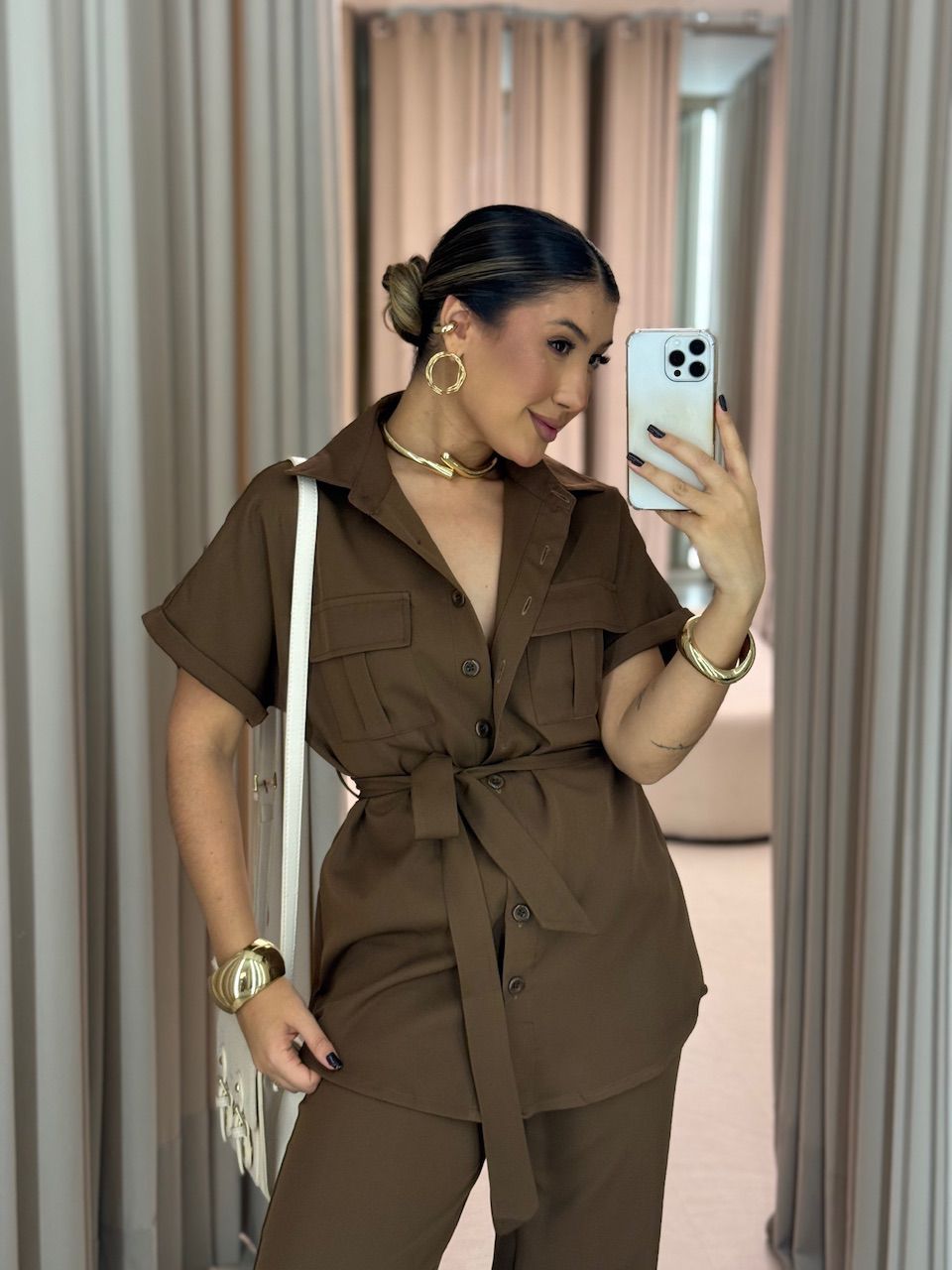  CONJUNTO FRANCISCA CALÇA MARROM