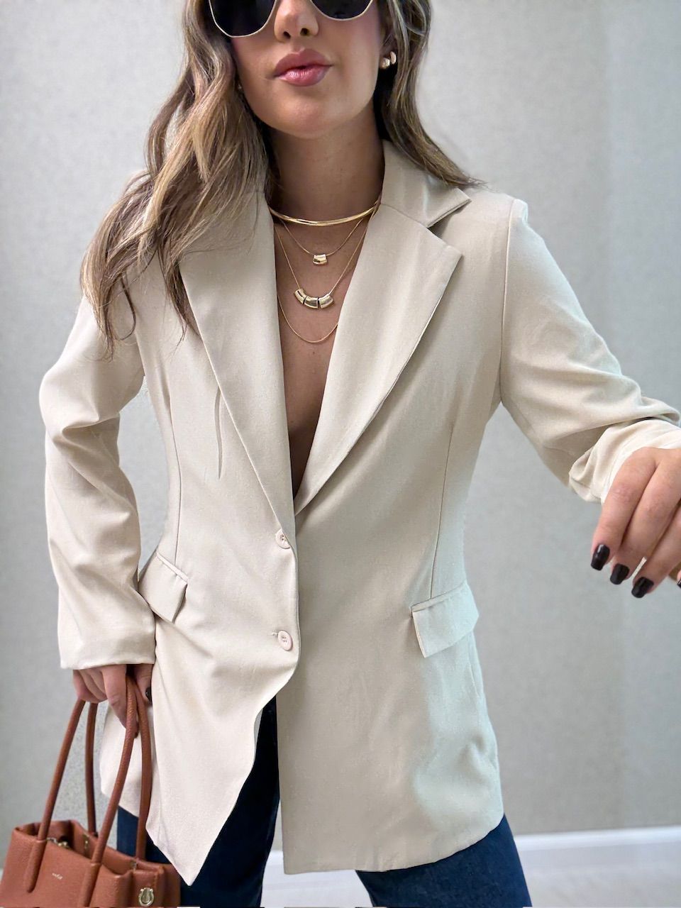 BLAZER CARLA ALFAIATARIA AREIA - 0064220110 - CAROLLA FERRARO
