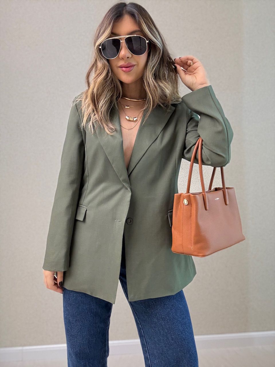 BLAZER CARLA ALFAIATARIA OLIVA - 0064220422 - CAROLLA FERRARO