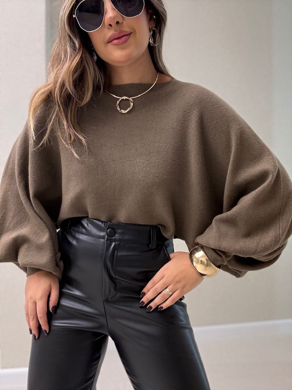 BLUSA AMANDA TRICOT MARROM
