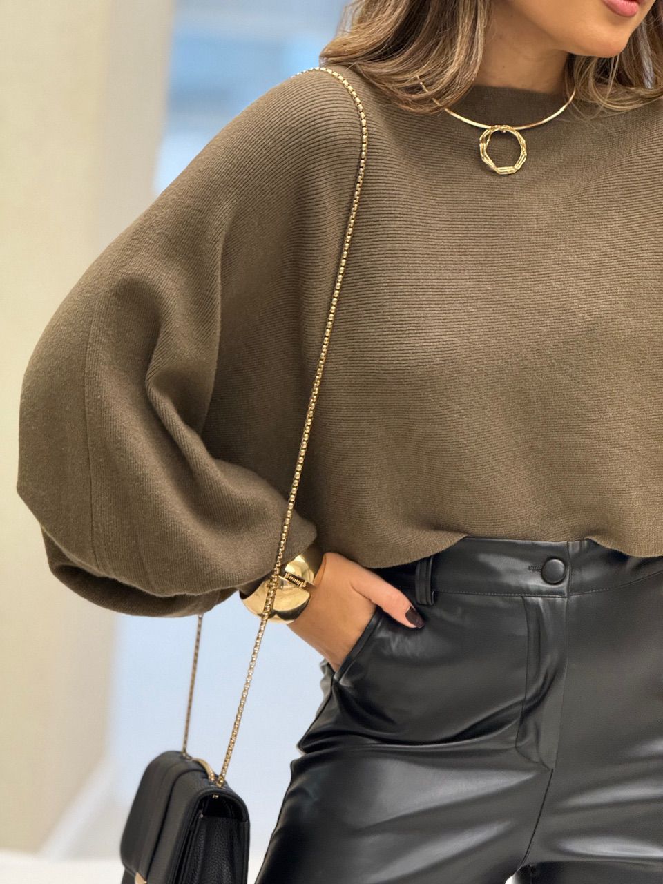 BLUSA AMANDA TRICOT MARROM