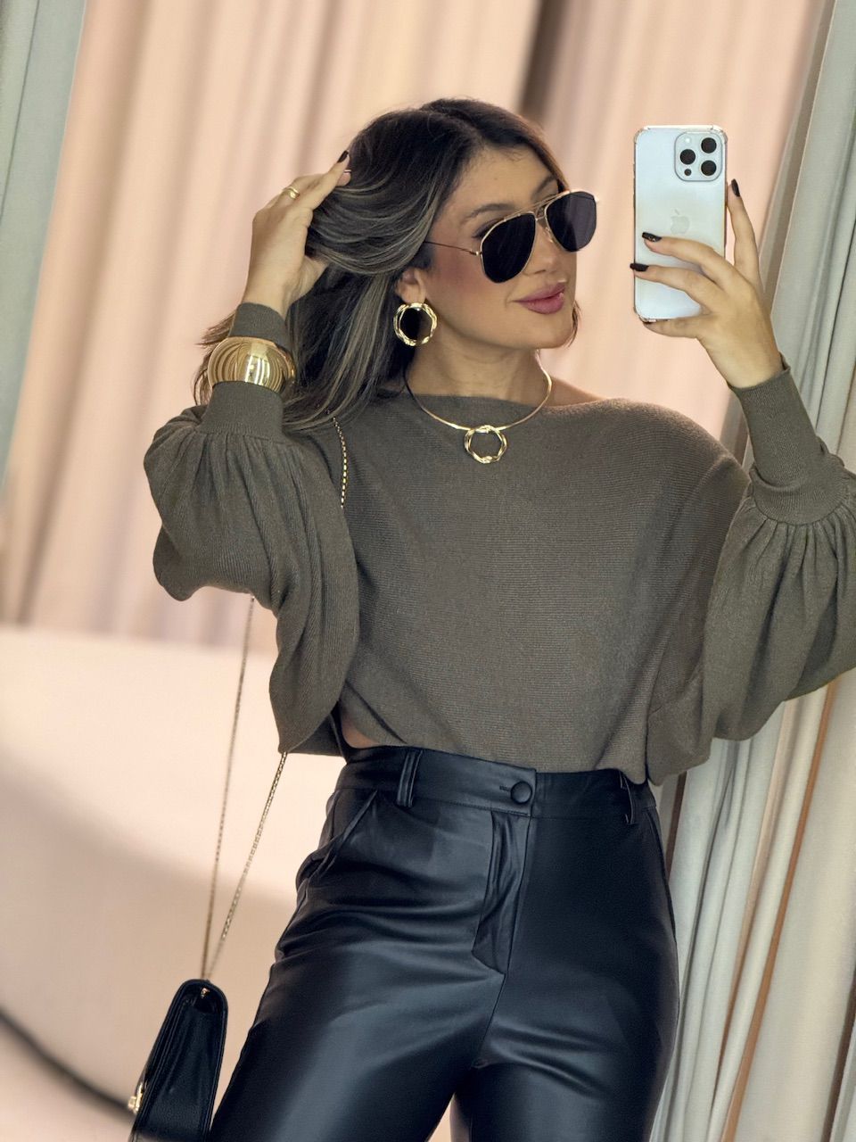BLUSA AMANDA TRICOT MARROM