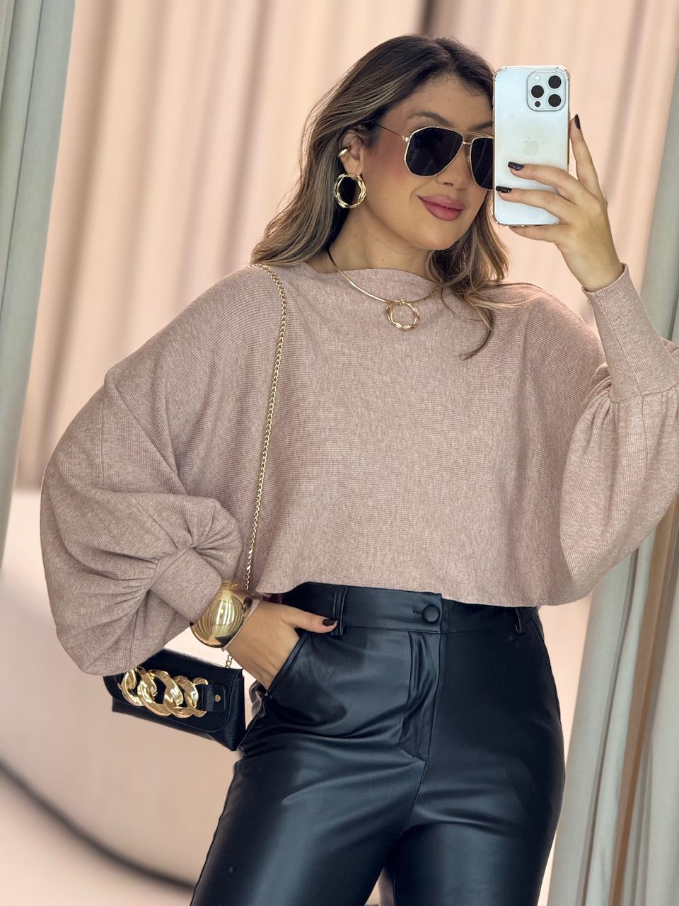 BLUSA AMANDA TRICOT NUDE - 0064280049 - CAROLLA FERRARO