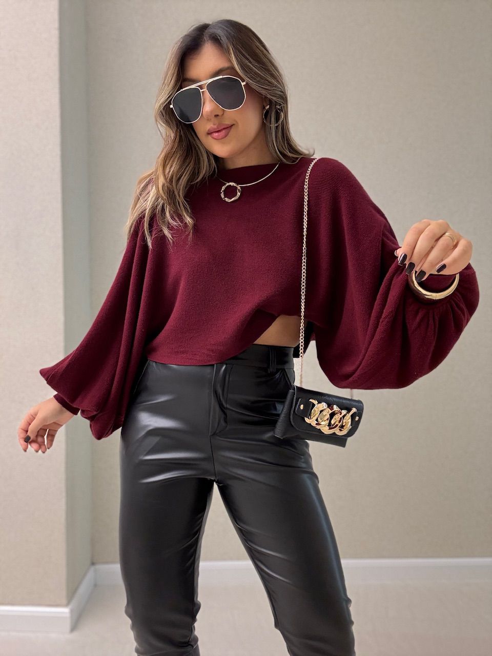 BLUSA AMANDA TRICOT VINHO - 0064280168 - CAROLLA FERRARO