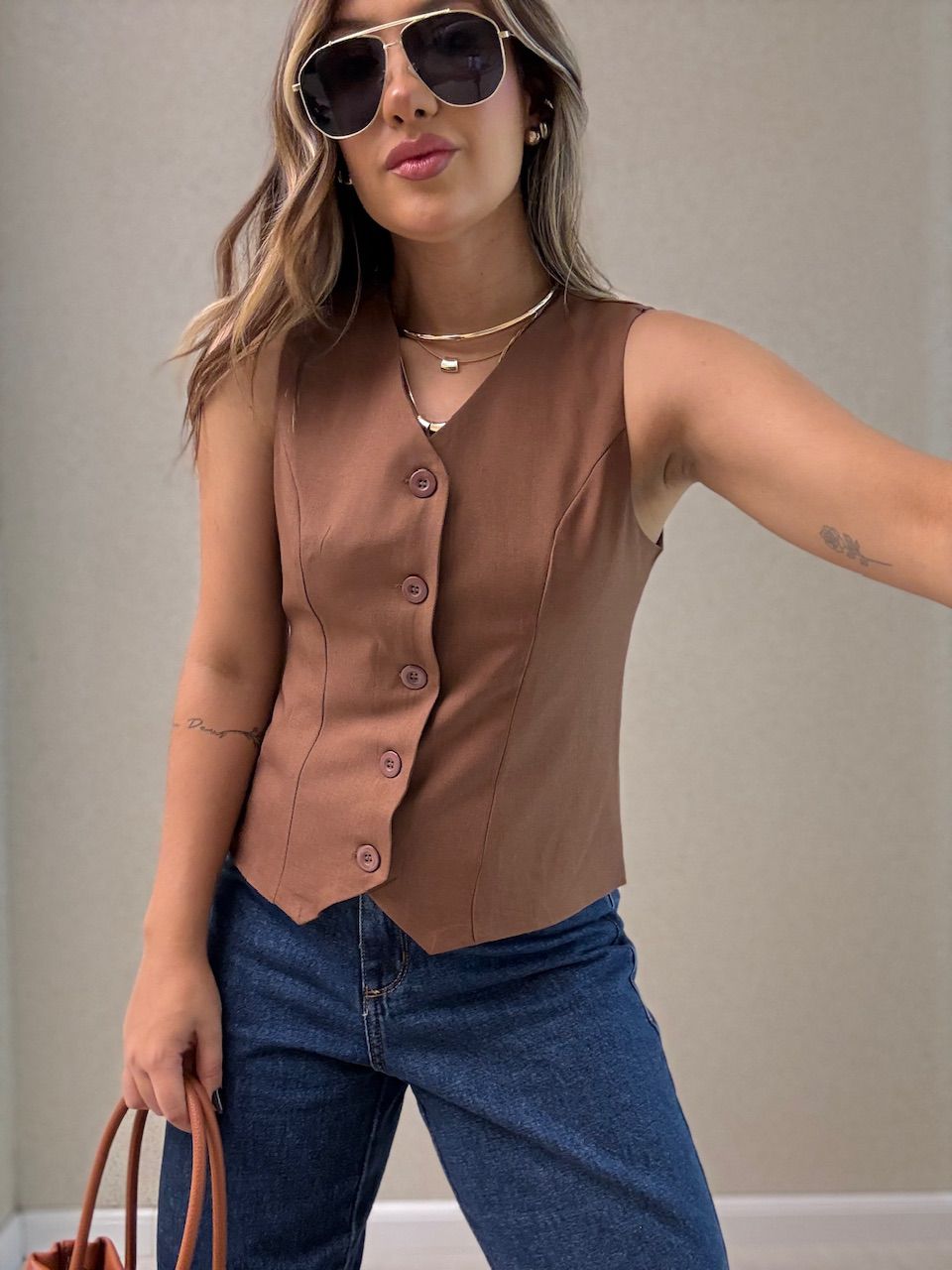 COLETE CRISTINA ALFAIATARIA MARROM - 0064230054 - CAROLLA FERRARO