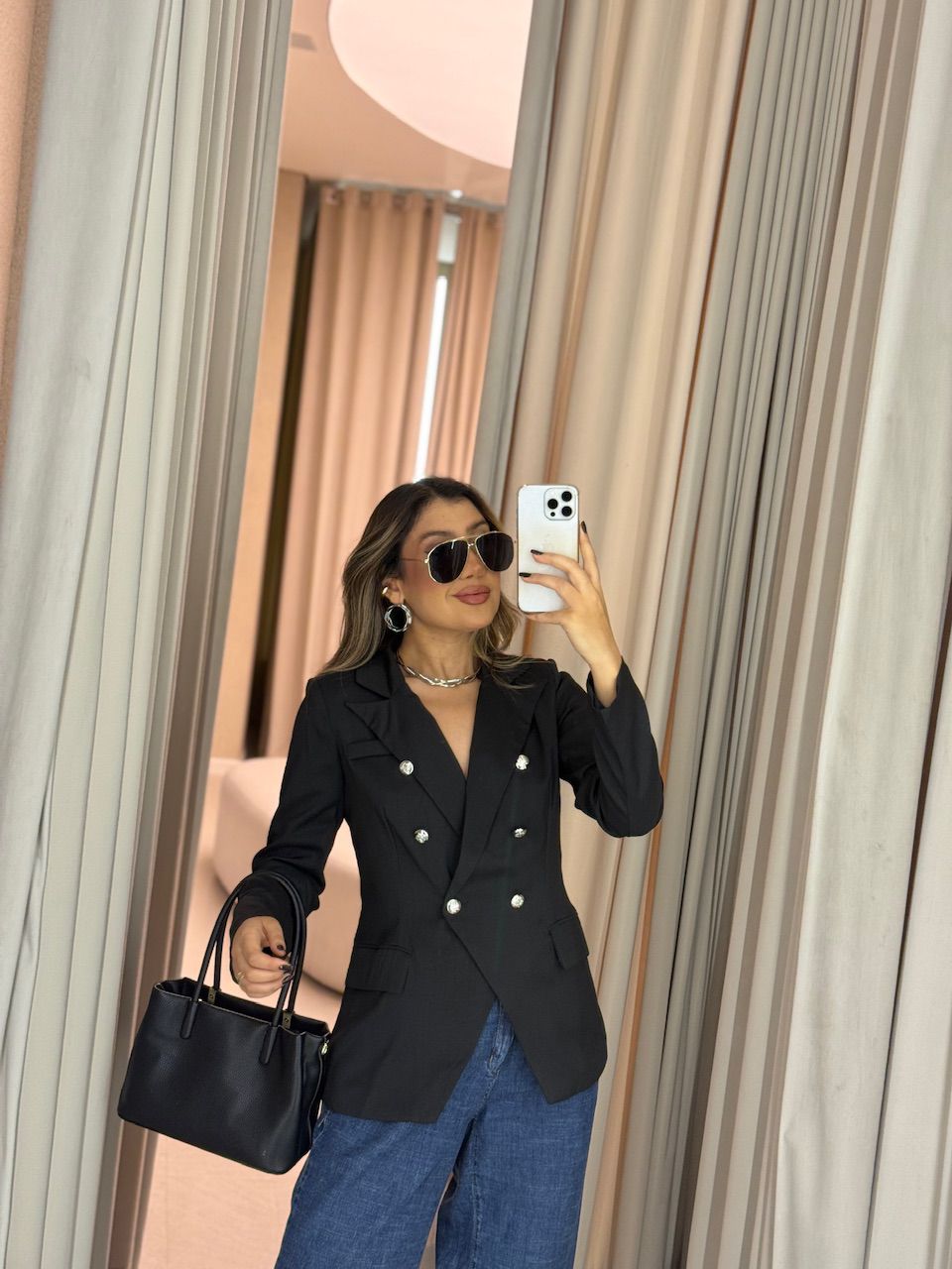 BLAZER LORENA BOTÕES PRETO - 0064190032 - CAROLLA FERRARO