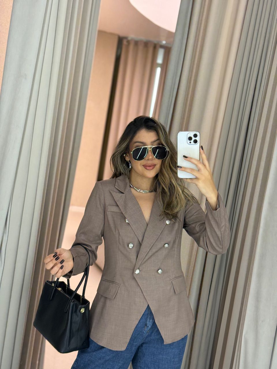 BLAZER LORENA BOTÕES MARROM - 0064190054 - CAROLLA FERRARO