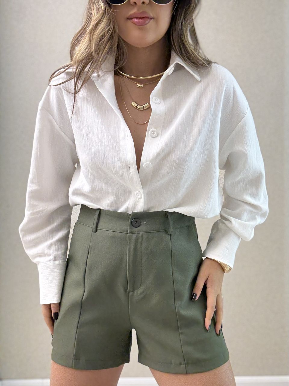 SHORT CAMILA ALFAIATARIA OLIVA