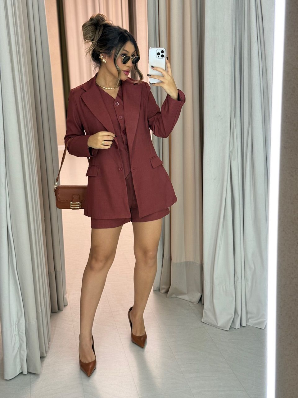 SHORT CAMILA ALFAIATARIA TELHA