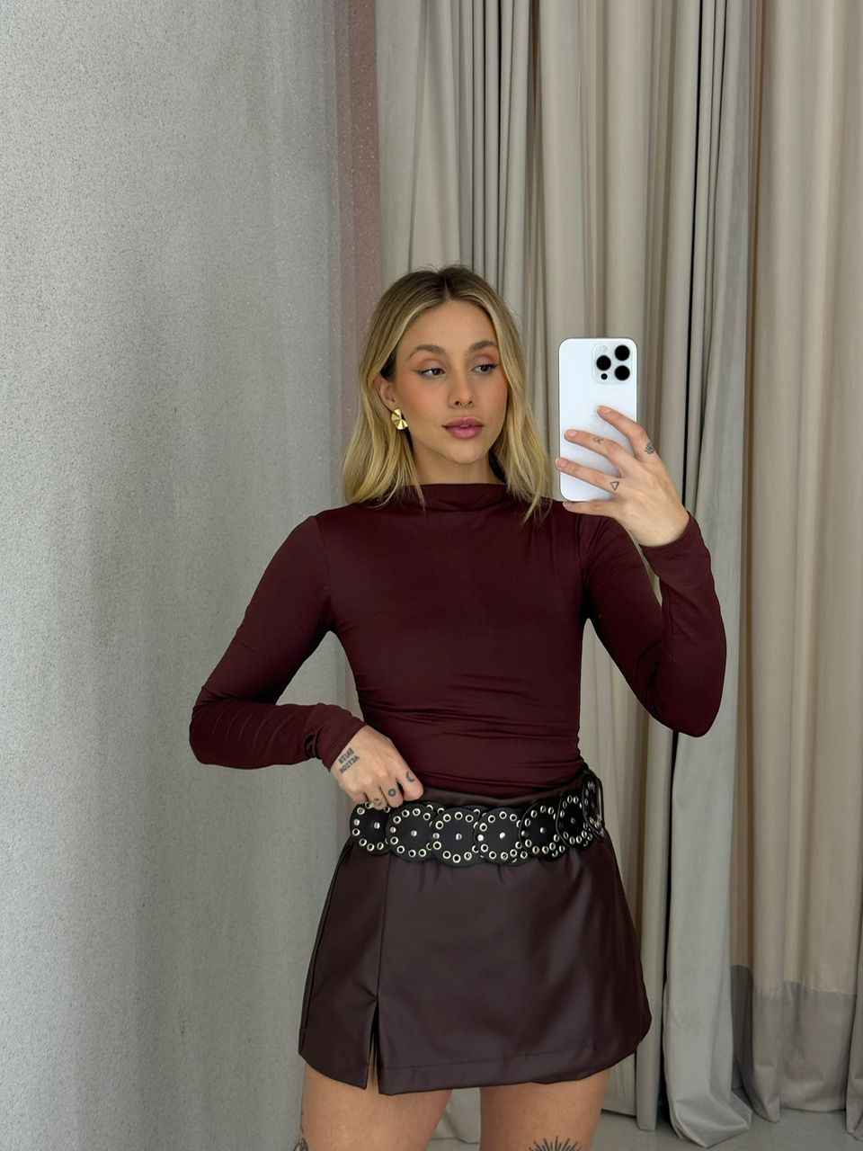 SHORT SAIA ISABEL CINTO MARROM