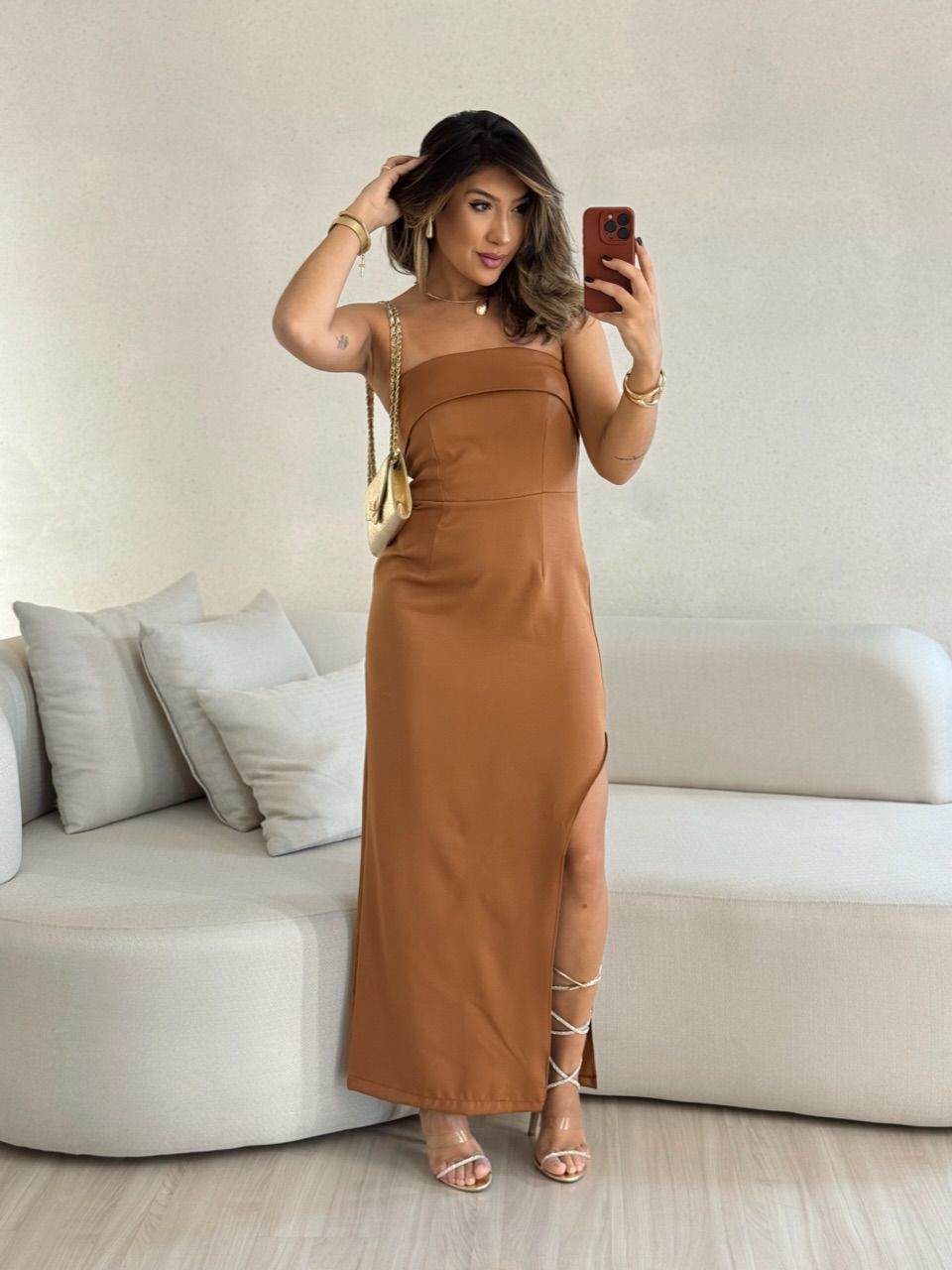 VESTIDO RÚBIA FENDA MARROM