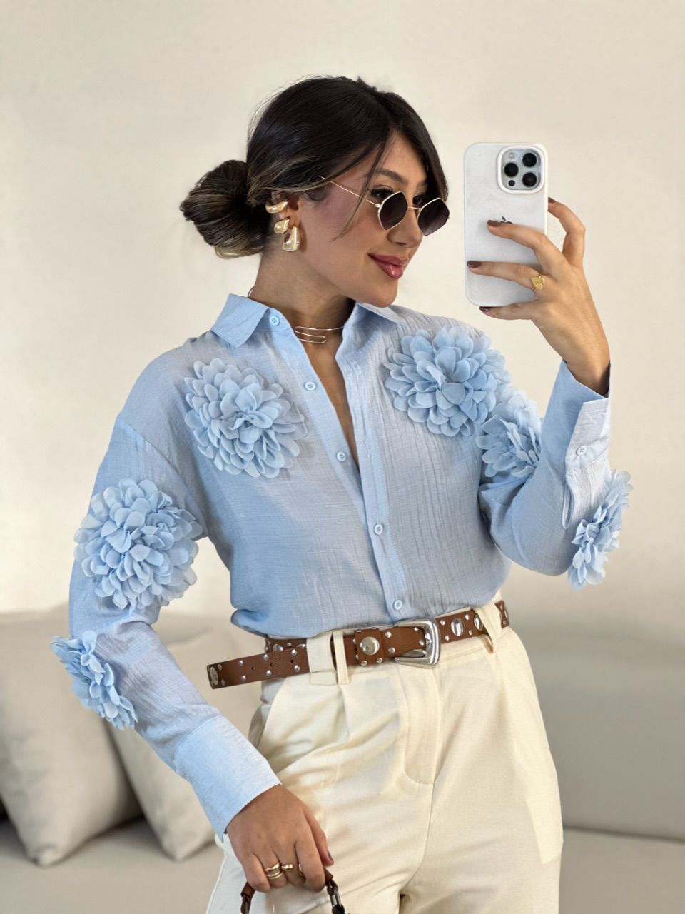 CAMISA MIA FLOR BABY BLUE - 0055290365 - CAROLLA FERRARO