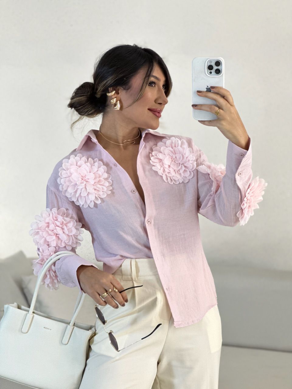 CAMISA MIA FLOR BABY PINK - 0055290366 - CAROLLA FERRARO