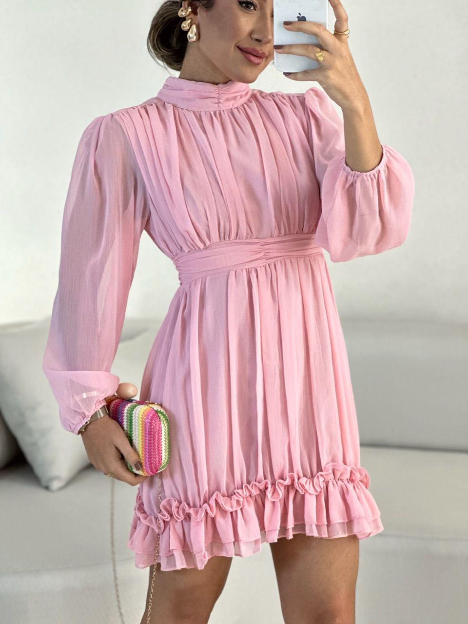VESTIDO FLAVIANA MANGA LONGA BABY PINK