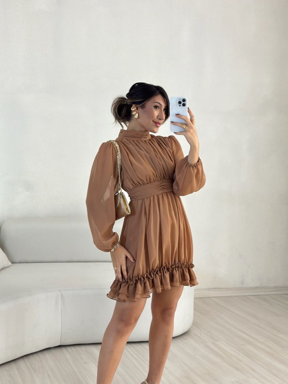 VESTIDO FLAVIANA MANGA LONGA NUDE