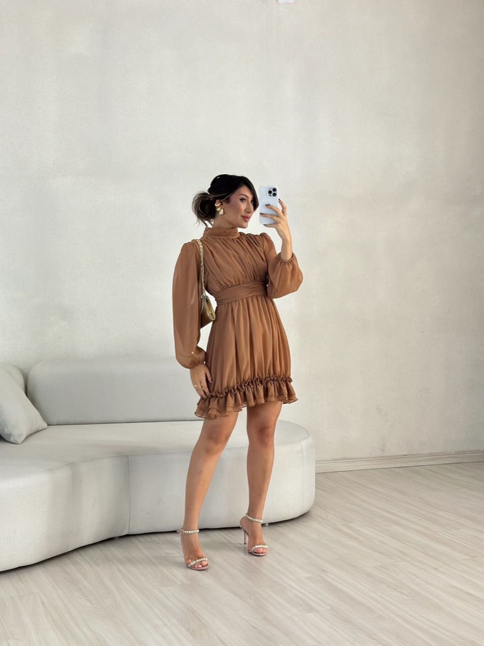 VESTIDO FLAVIANA MANGA LONGA NUDE