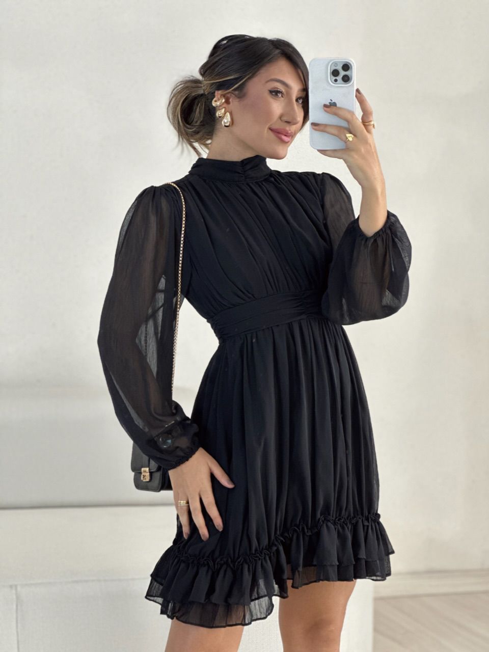 VESTIDO FLAVIANA MANGA LONGA PRETO