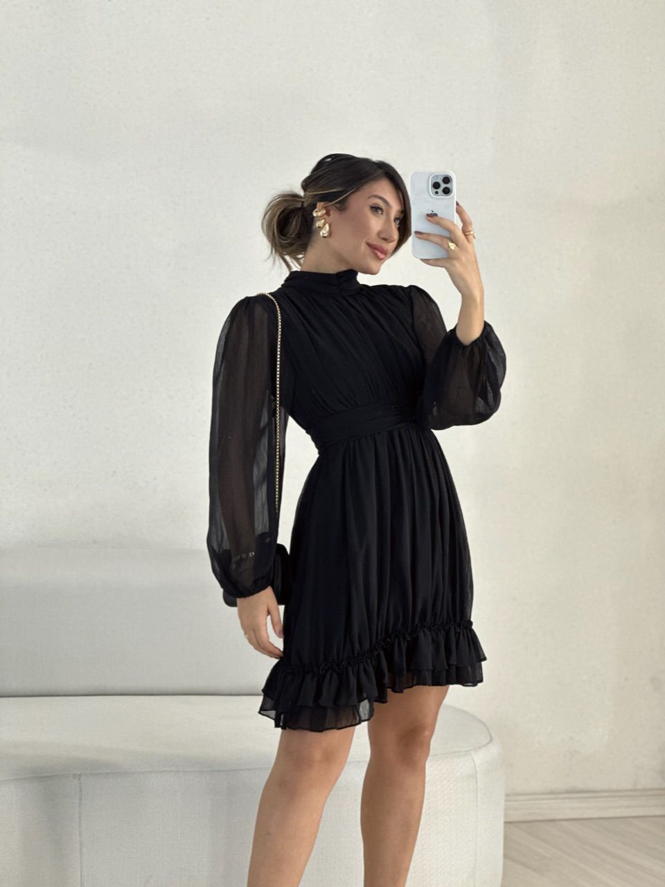 VESTIDO FLAVIANA MANGA LONGA PRETO