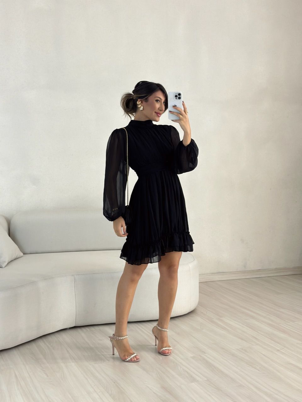 VESTIDO FLAVIANA MANGA LONGA PRETO - 0055330032 - CAROLLA FERRARO