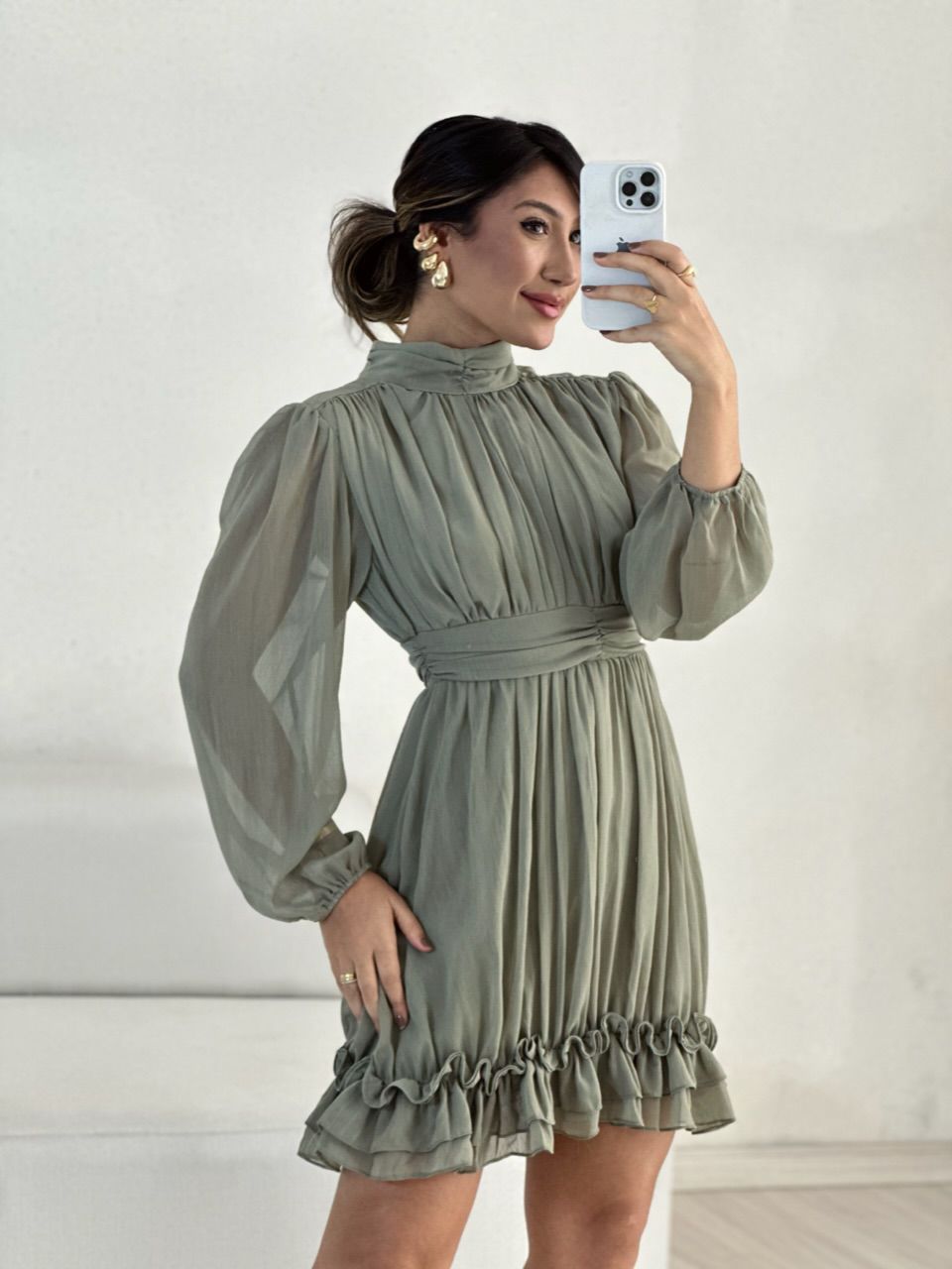 VESTIDO FLAVIANA MANGA LONGA VERDE