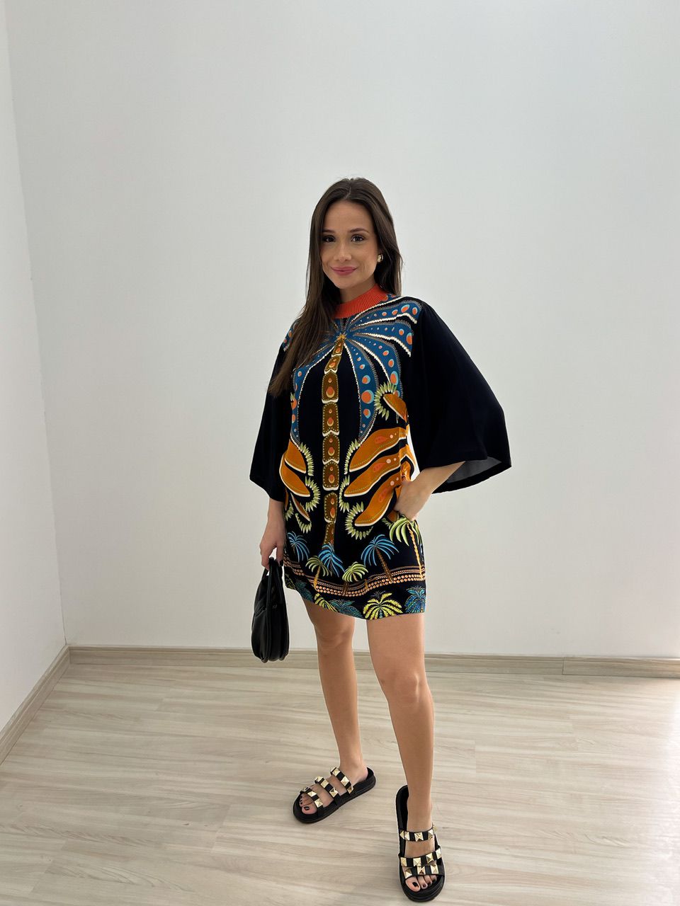 VESTIDO ESTAMPADO GOLA AZUL MARINHO
