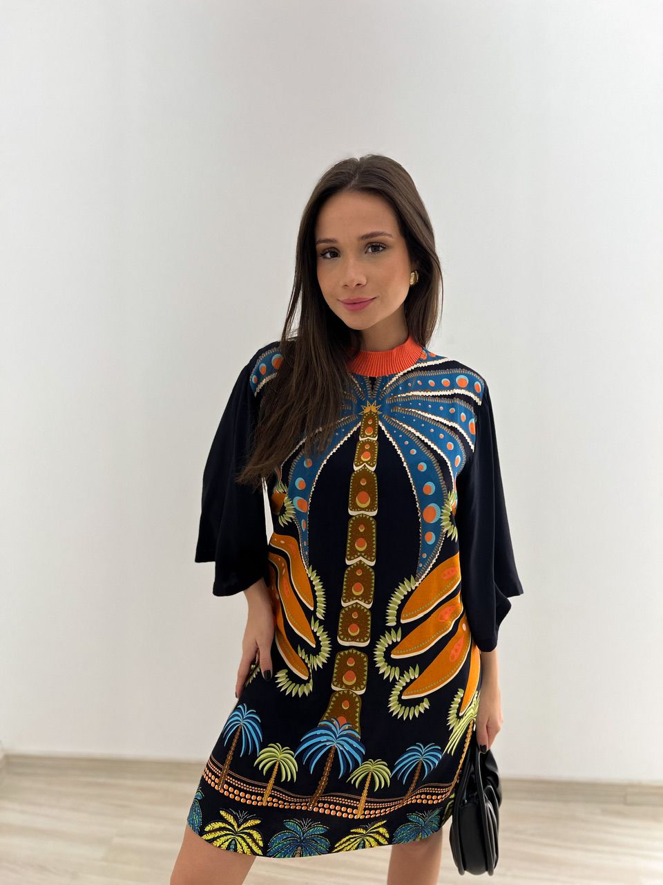 VESTIDO ESTAMPADO GOLA AZUL MARINHO