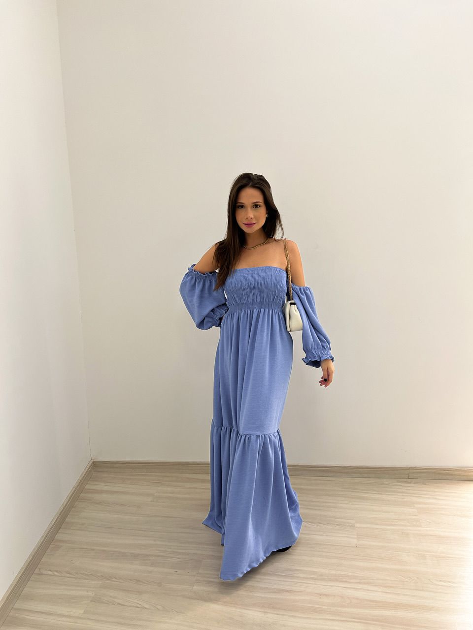 VESTIDO ZOE LONGO LASTEX AZUL