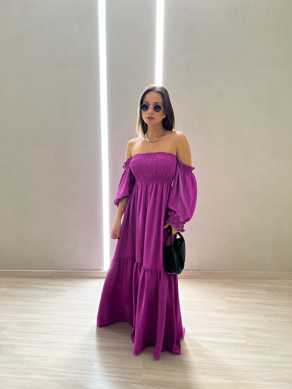 VESTIDO ZOE LONGO LASTEX ROXO - 0043950023 - CAROLLA FERRARO