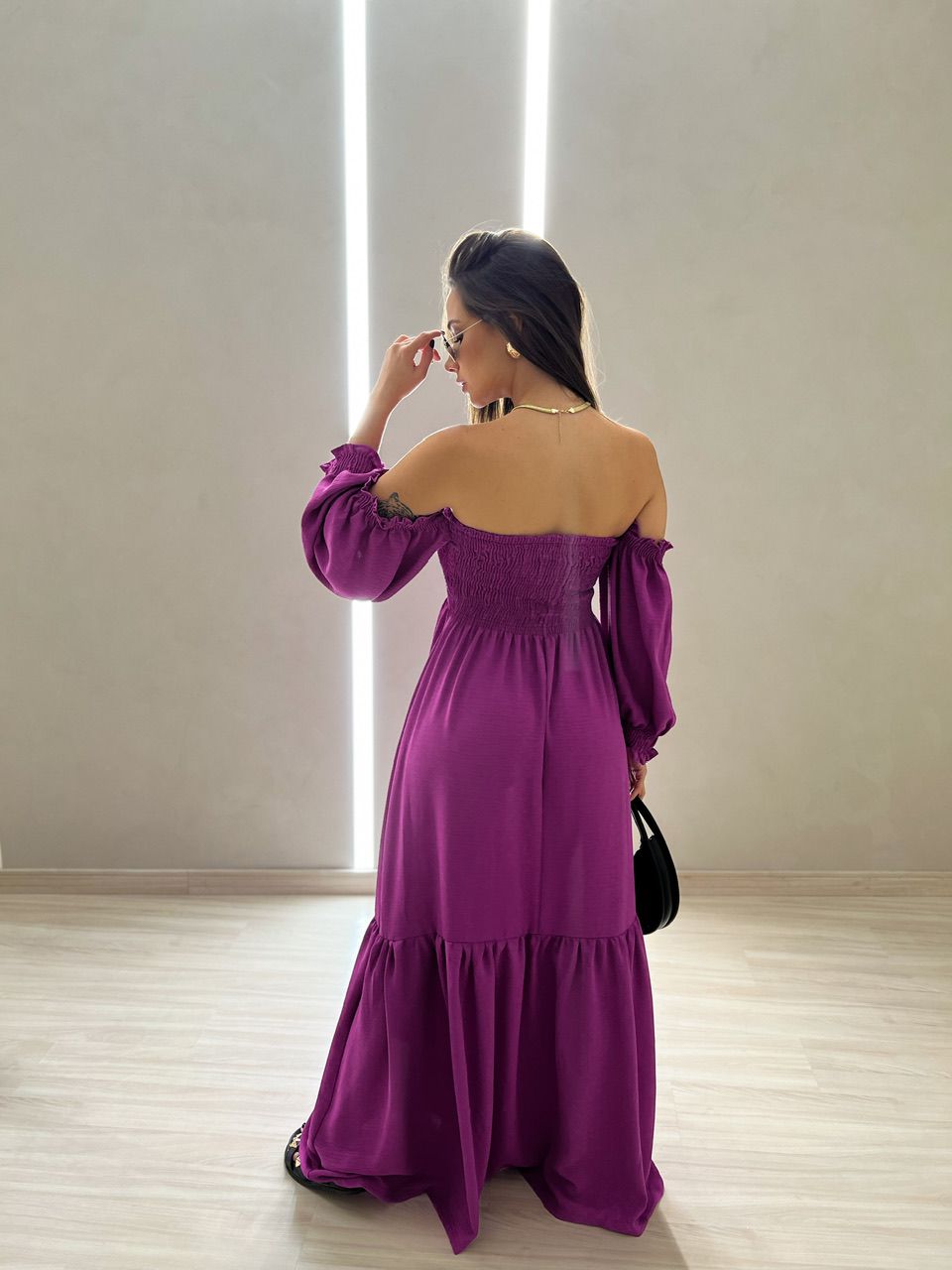 VESTIDO ZOE LONGO LASTEX ROXO