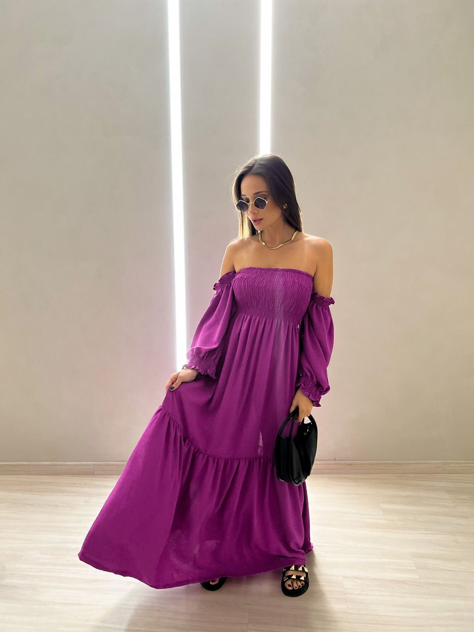 VESTIDO ZOE LONGO LASTEX ROXO