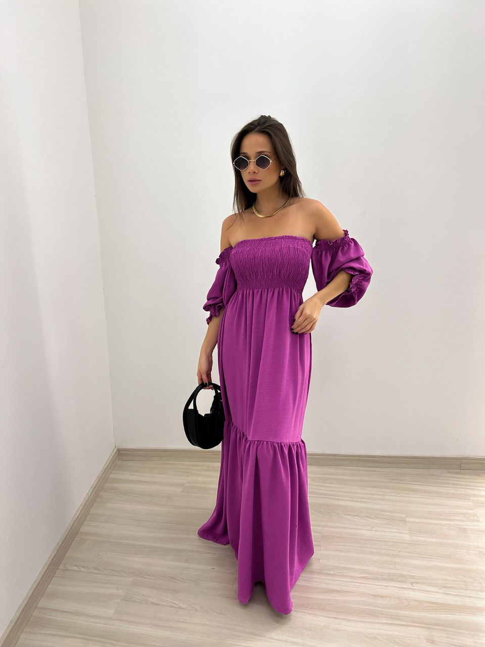 VESTIDO ZOE LONGO LASTEX ROXO