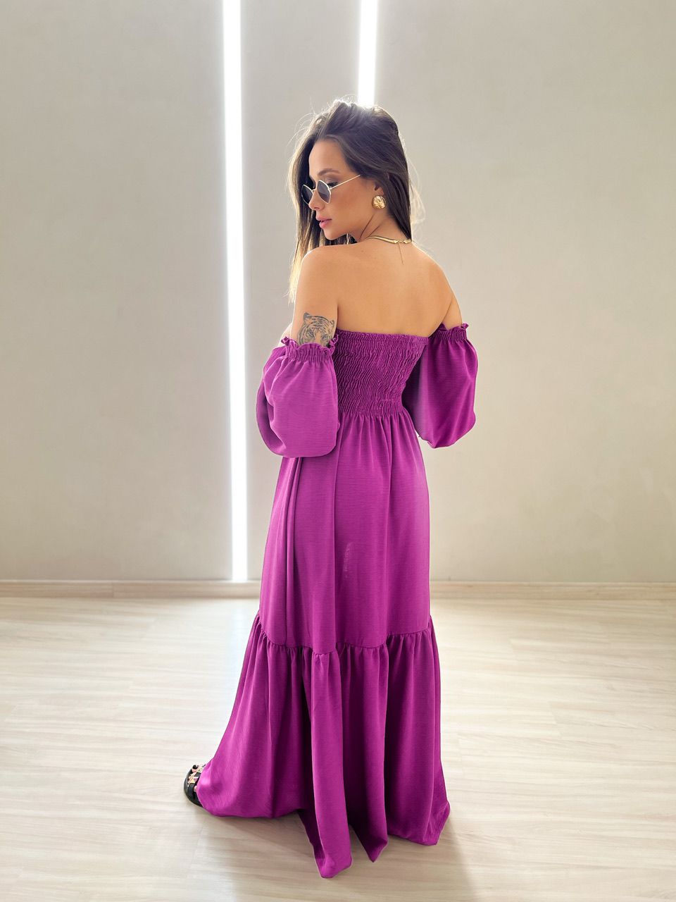 VESTIDO ZOE LONGO LASTEX ROXO