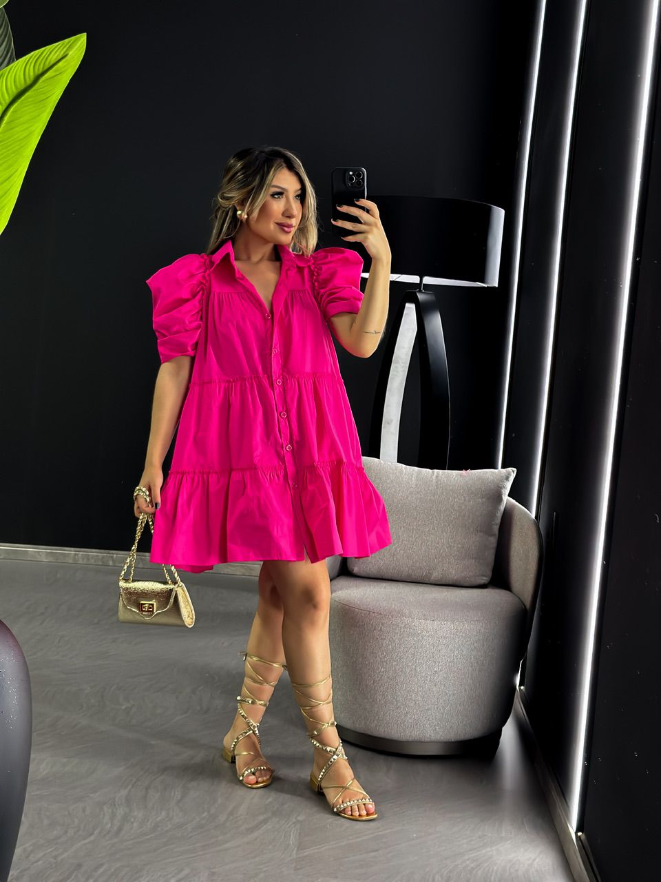 VESTIDO CURTO BOTÕES BABADO PINK - 0046350037 - CAROLLA FERRARO