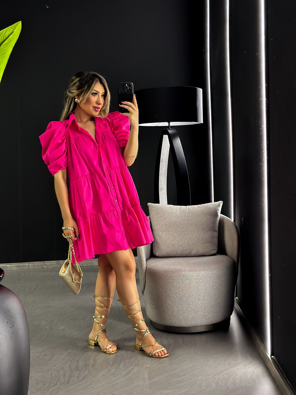 VESTIDO CURTO BOTÕES BABADO PINK