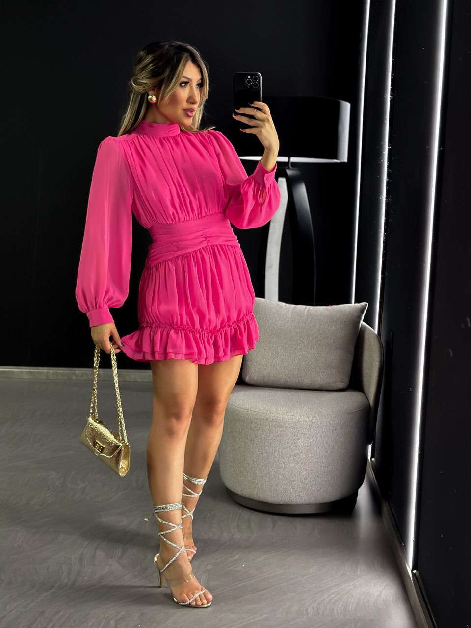 VESTIDO ELSA MANGA LONGA ROSA - 0046310031 - CAROLLA FERRARO