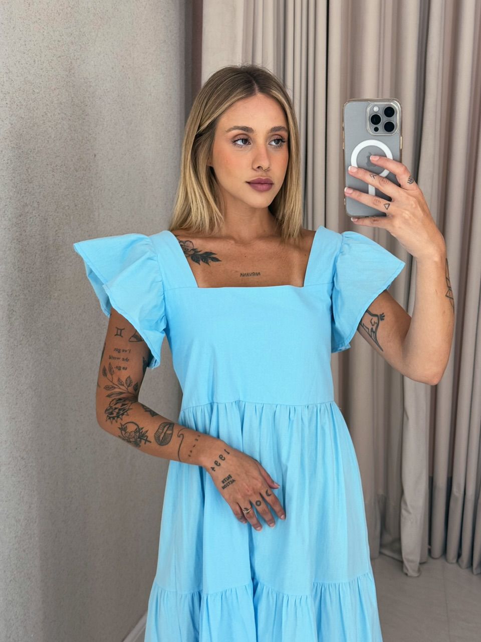 VESTIDO VILMA babados BABY BLUE