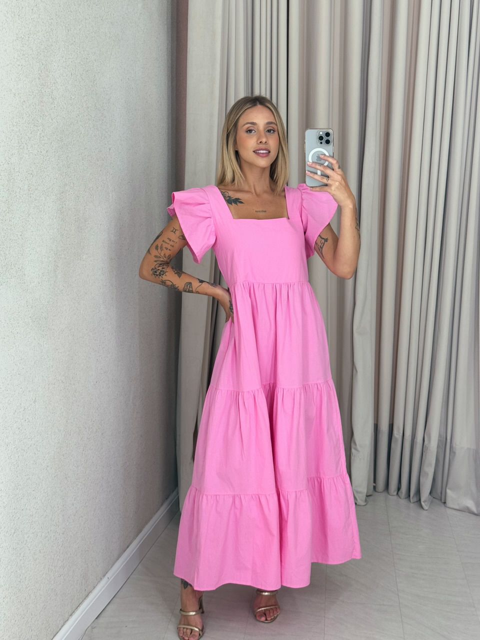 VESTIDO VILMA babados BABY PINK - 0057980366 - CAROLLA FERRARO