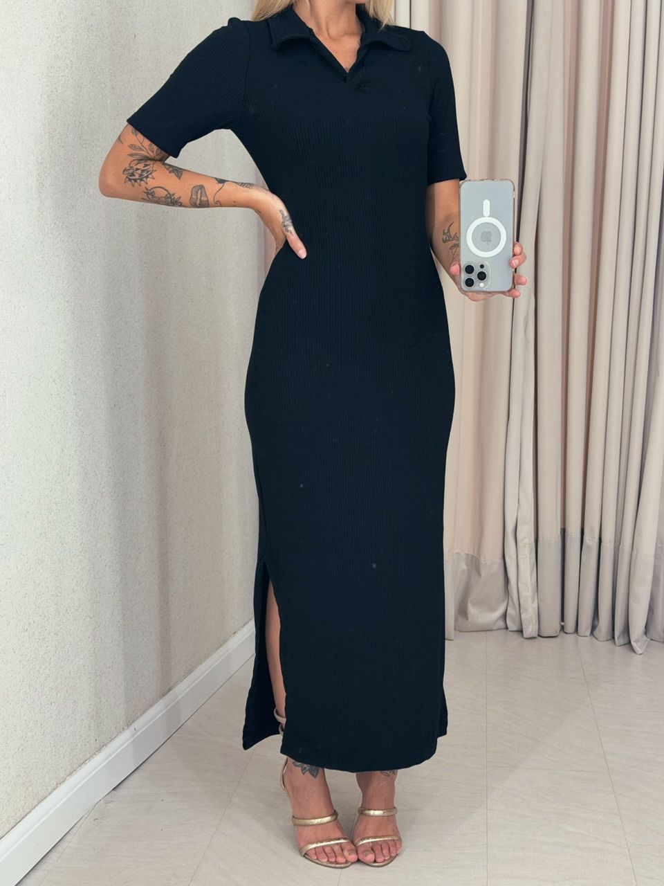 VESTIDO NATÁLIA GOLA POLO PRETO