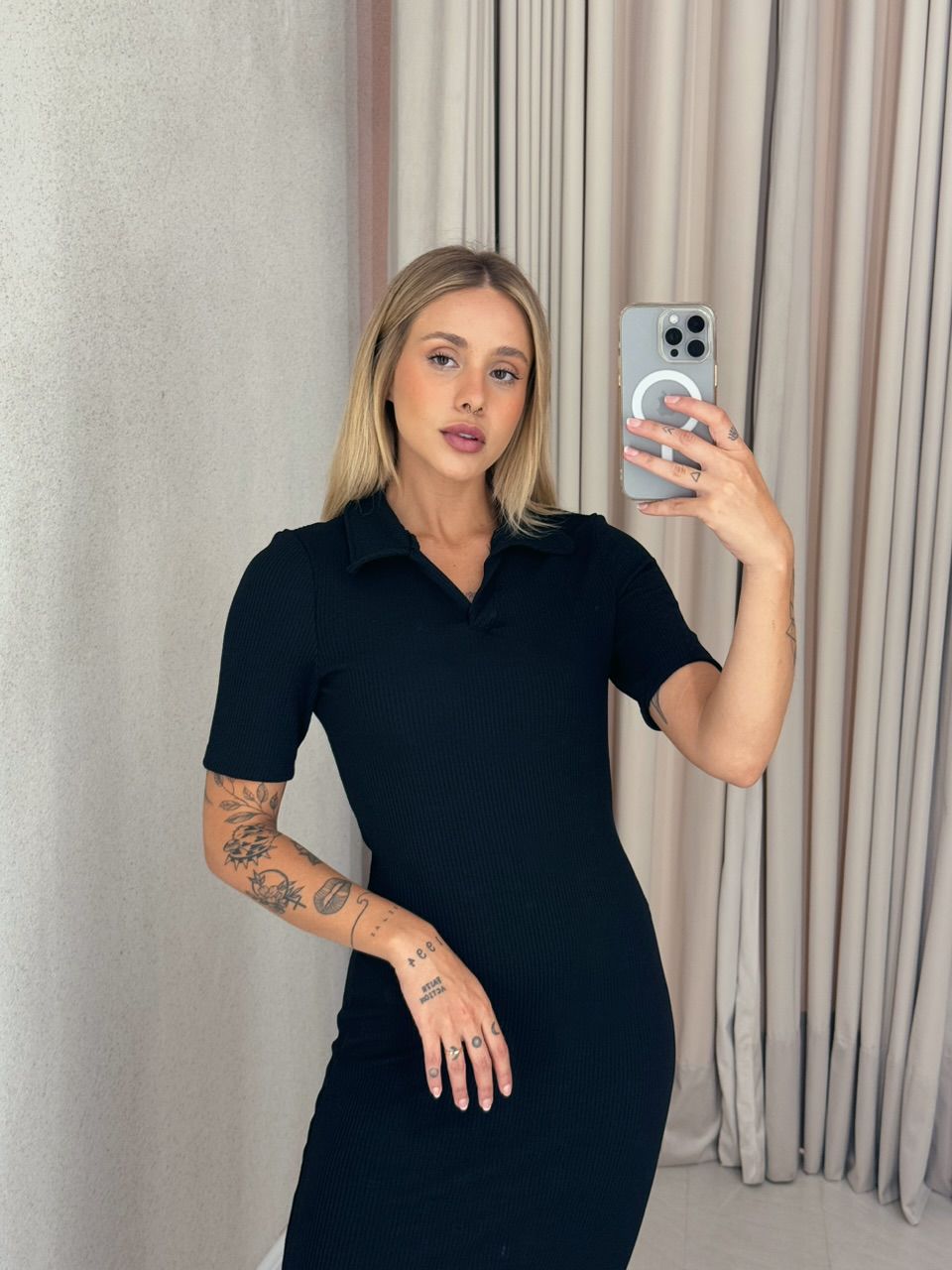 VESTIDO NATÁLIA GOLA POLO PRETO