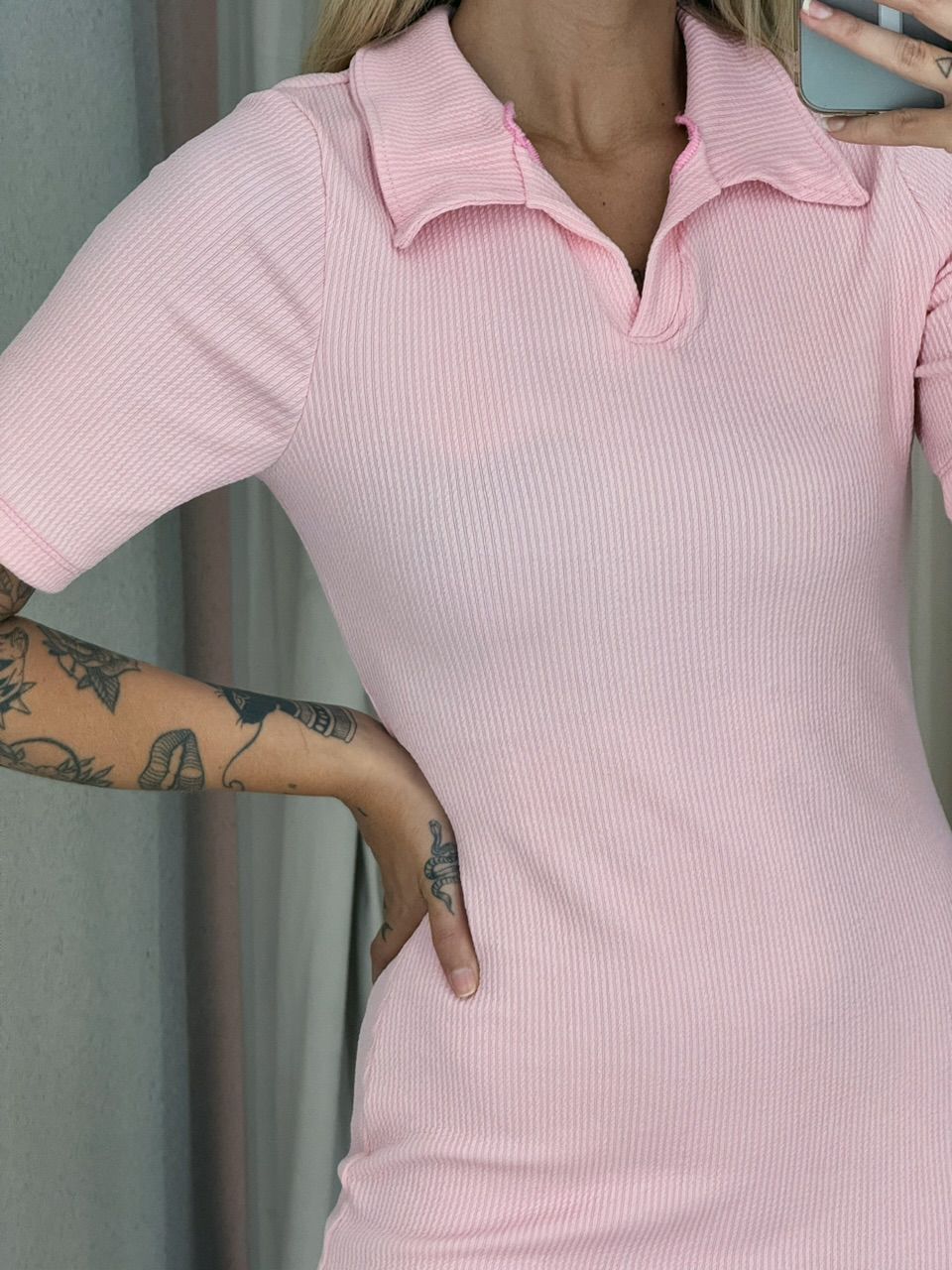 VESTIDO NATÁLIA GOLA POLO BABY PINK