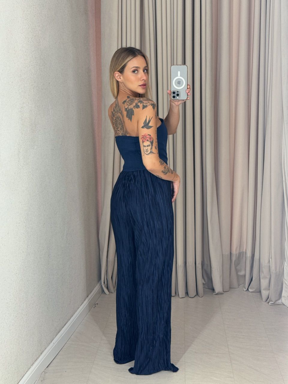 MACACÃO FERNANDA PLISSADO MARINHO